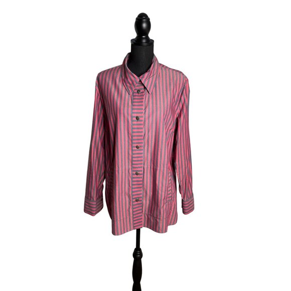 Cabi Women's Red/Gray Regatta Stripe Shacket Tunic L - Picture 1 of 12